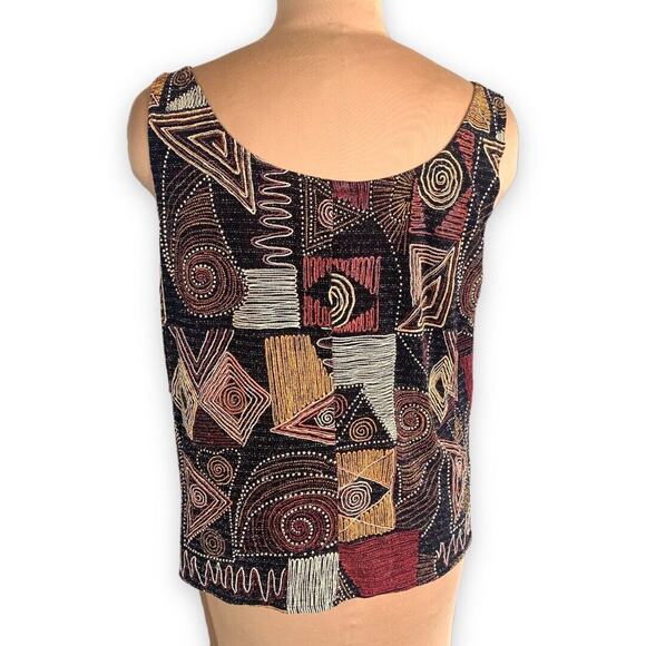 Vintage Beaded Abstract Tribal Art Cardigan Tank Set Burgundy Black Large - Picture 9 of 13